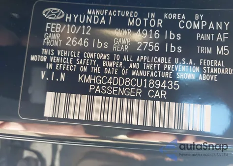 2012 Hyundai Genesis 3.8 z USA, uszkodzony, nr VIN KMHGC4DD8CU189435